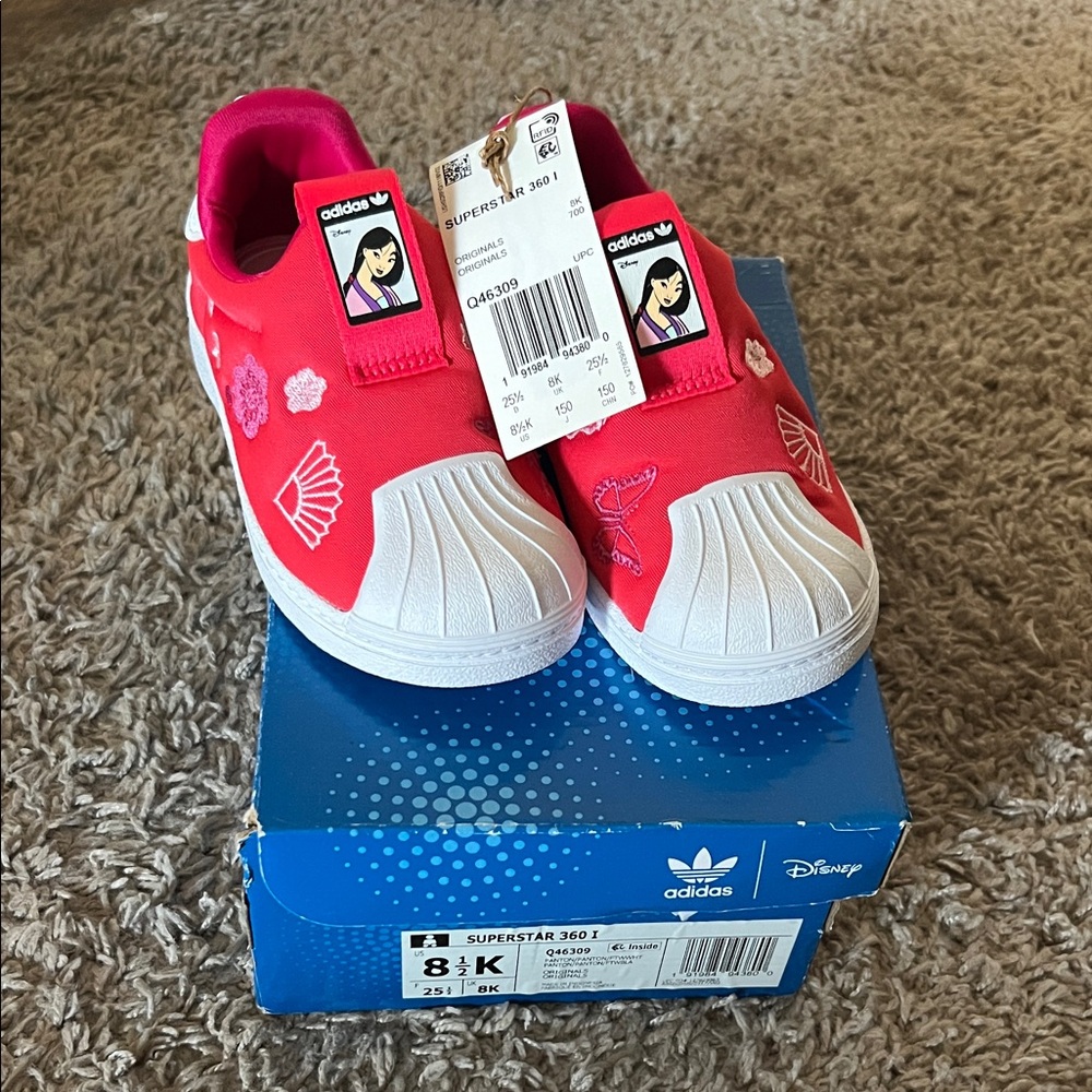 Adidas Disney Mulan Kids Red and White Slip-On Sneakers